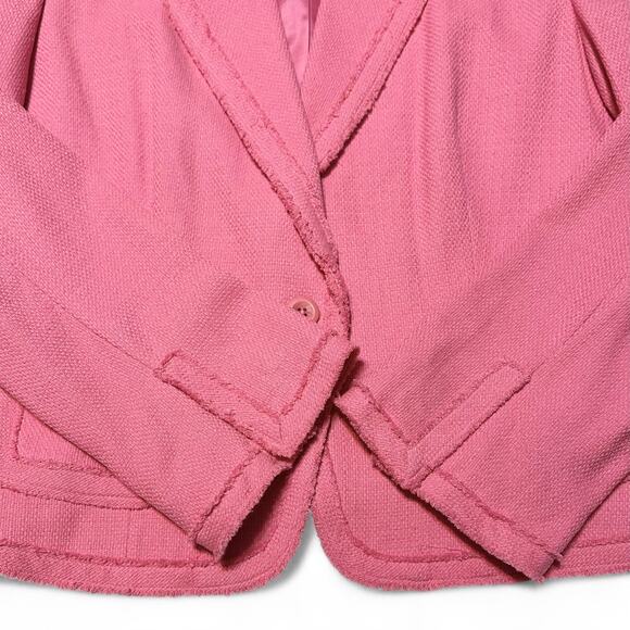 Nygard Pink Silk Blend Blazer Jacket Sz 12 Fringe Trim Flower Accent Career Chic - Picture 9 of 12